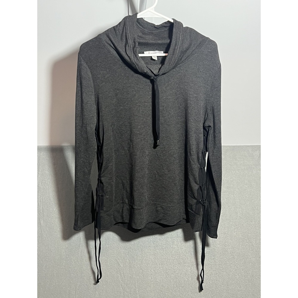 Keren Hart Women's‎ Gray Cowl Neck Pullover Top M Lace Up Sides Long Sleeve
